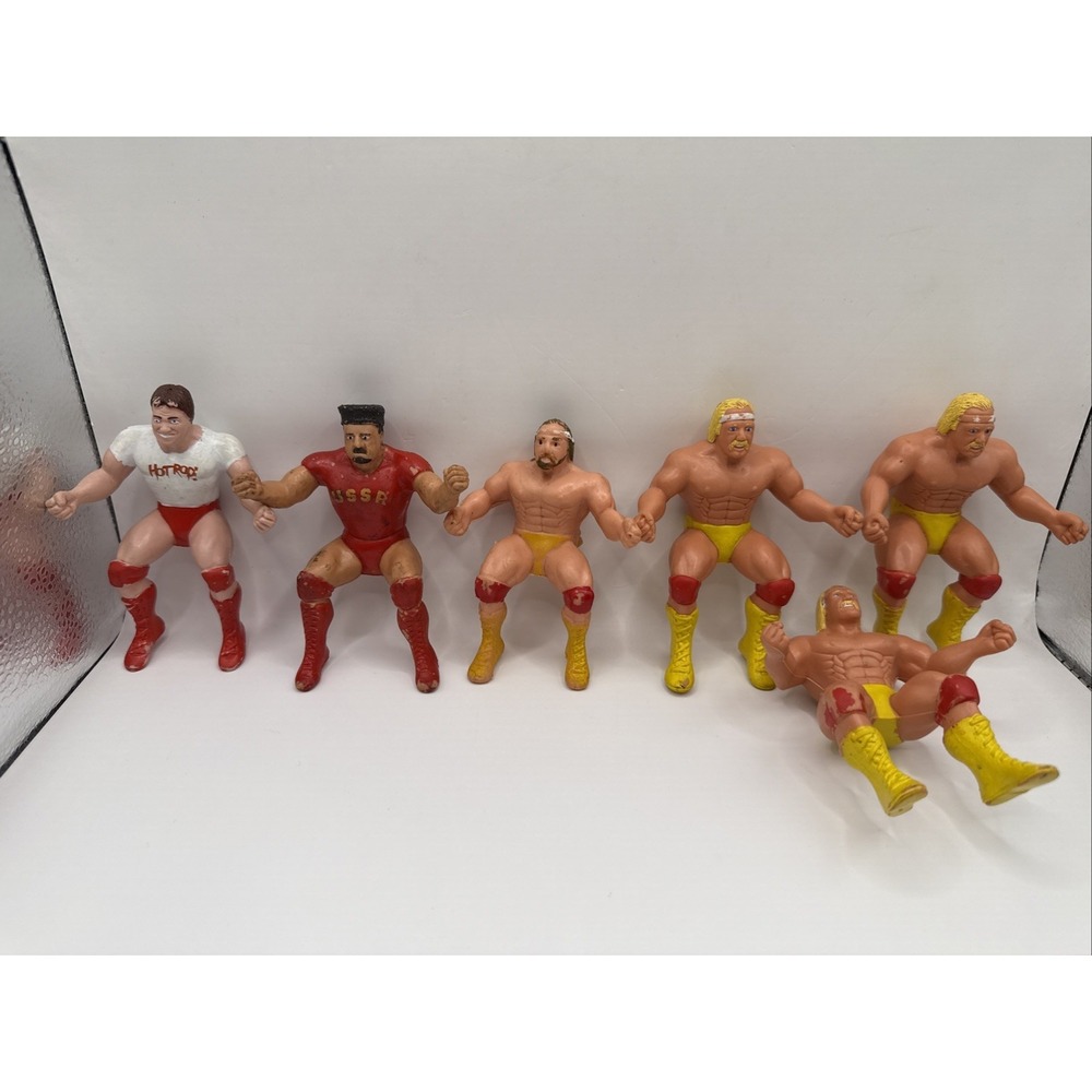 6 - WWE/WWF LJN Thumb Wrestlers 1985 Hulk Hogan, Rowdy Piper, Nikolai Volkoff